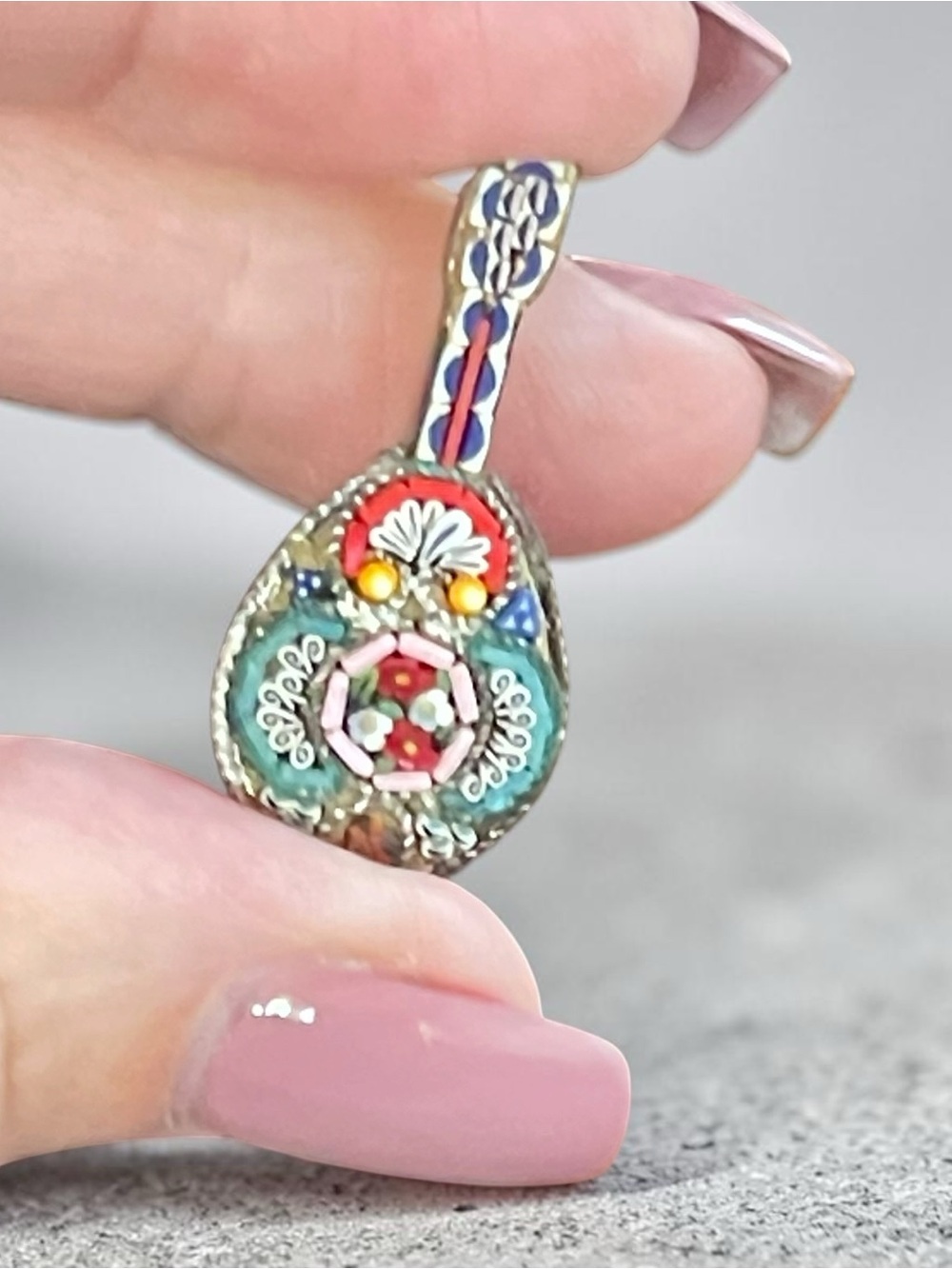Vintage Italian Micro Mosaic Mandolin Brooch Mosaic Guitar Pin
